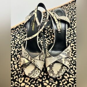 Saint Laurent Women's Snakeskin Sandals - Black and Cream